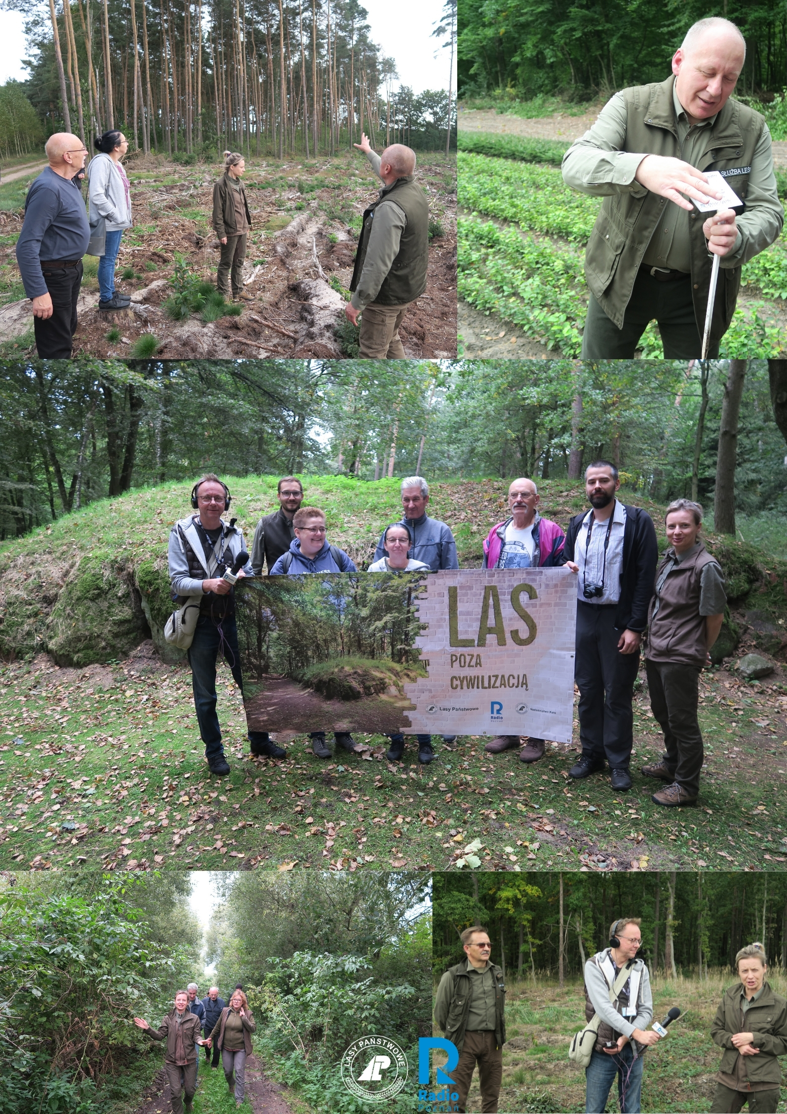 Zdjęcia przedstawiają laureatów konkursu radiowego podczas pobytu w lesie. Archiwum RDLP w Poznaniu.