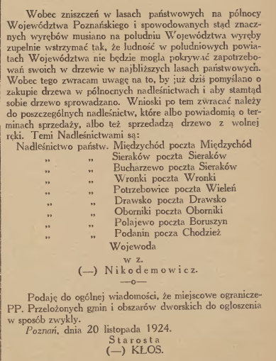 Orędownik Urzędowy powiatu wschodnio - poznańskiego 29.11.1924 rok.
