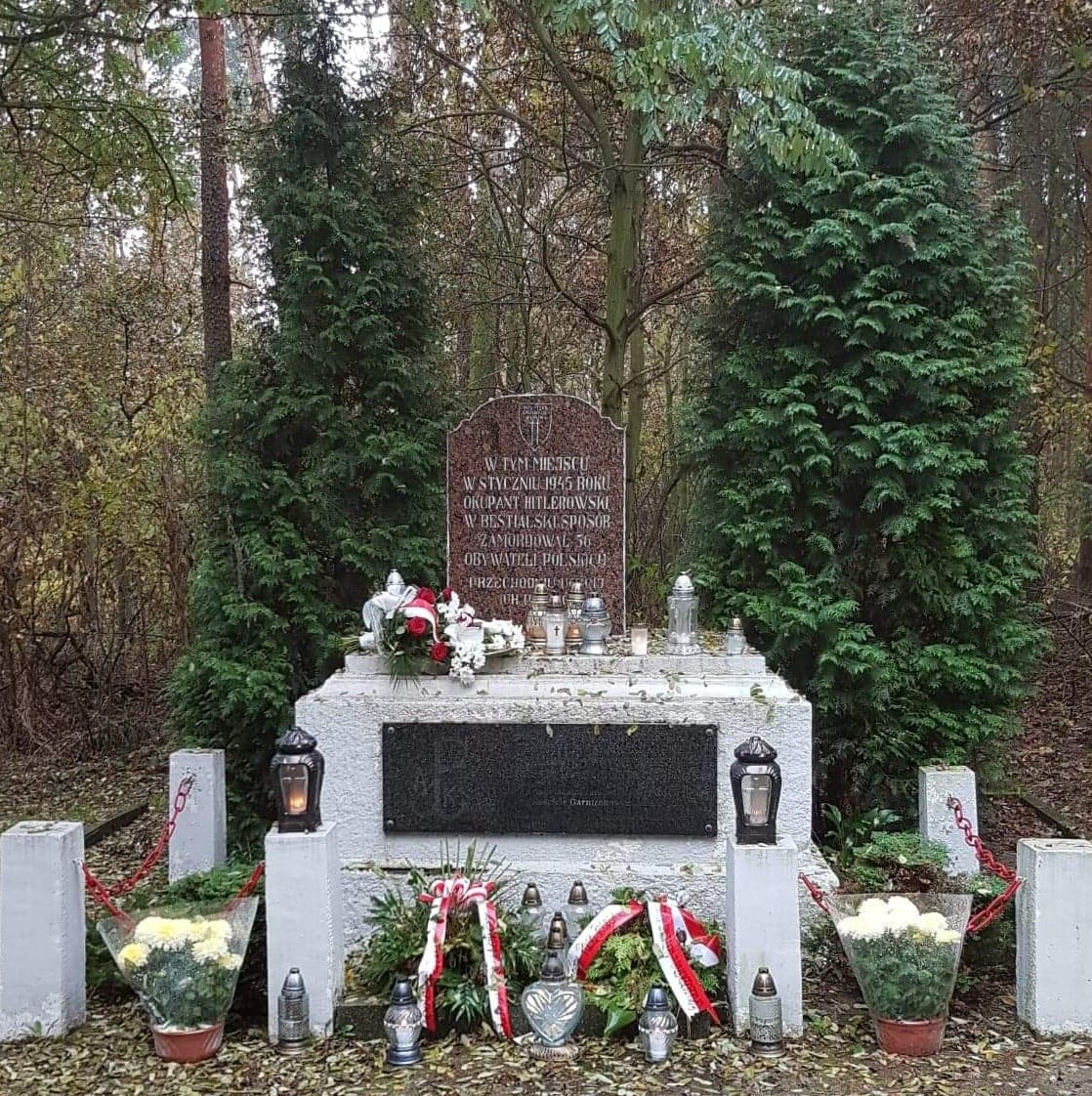 Fotografia przedstawia miejsce upamiętniające ofiary hitlerowskiej zbrodni. Fot. Beata Kątna (Nadleśnictwo Kalisz).