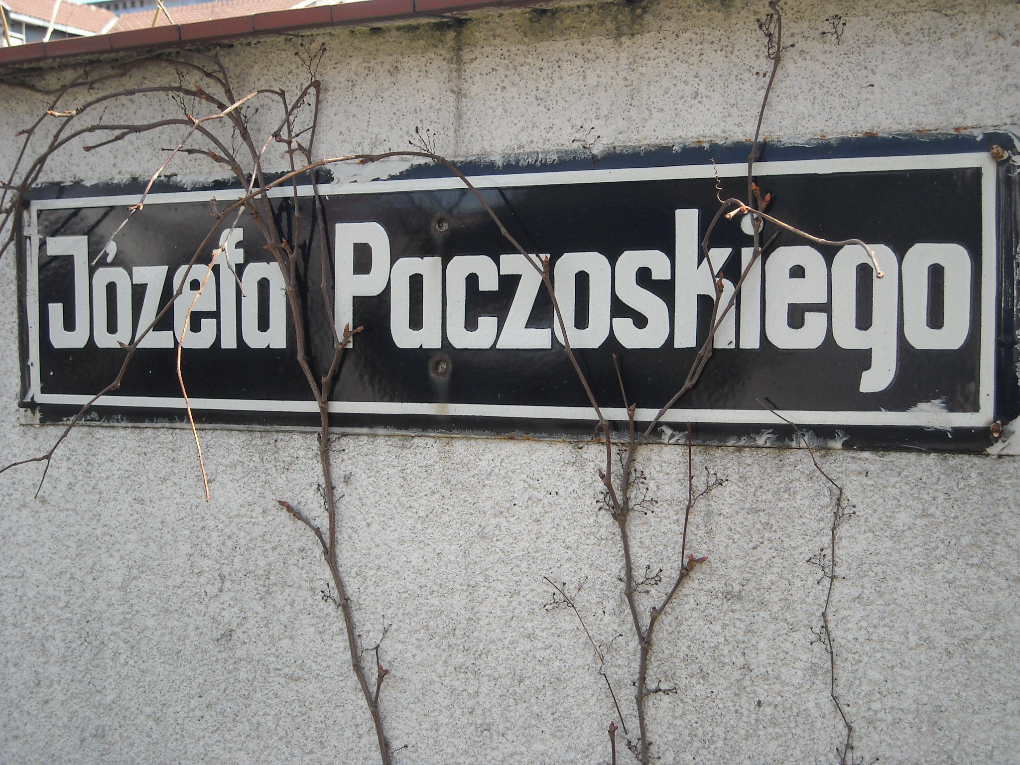 Zdjęcie przedstawia tabliczkę z nazwą ulicy imienia Józefa Paczoskiego. Fot. Józef Chałupka