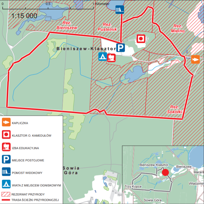 Mapka przedstawiająca przebieg ścieżki Bieniszew. Fot. Archiwum RDLP w Poznaniu.