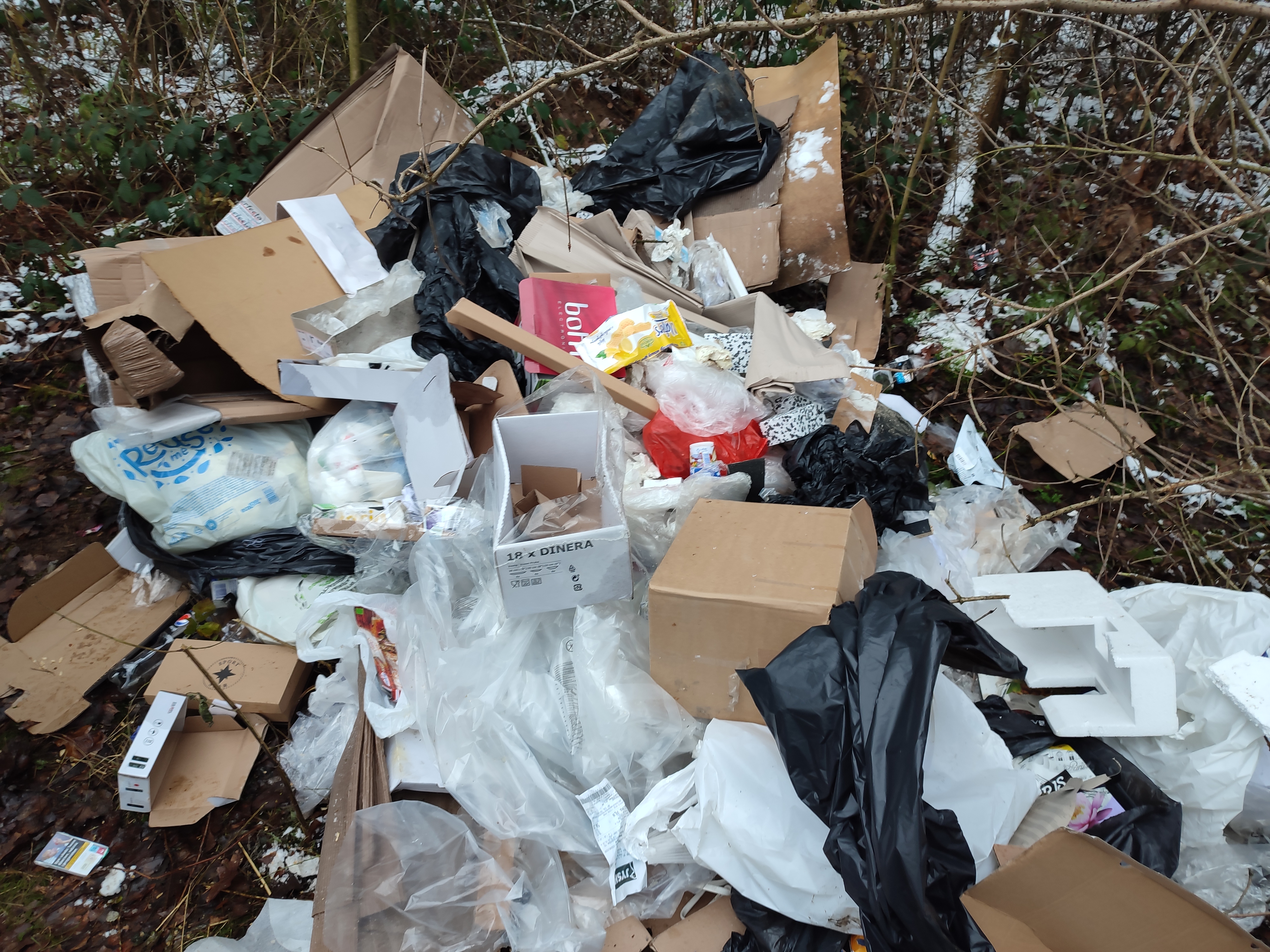 Fotografia przedstawia śmieci wyrzucone do lasu, głównie odpady budowlane. Archwium Nadleśnictwa Czerniejewo.